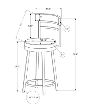 Barstool, Set of 2 Swivel Bar Height Padded Black Fabric Seat Modern Kitchen Counter