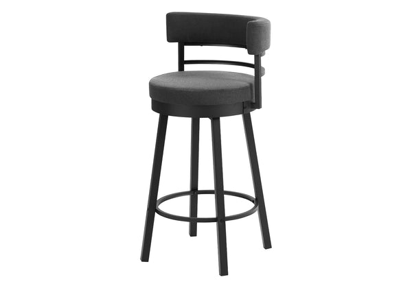 Monarch Specialties Barstool, Set of 2 Swivel Grey Fabric Padded Seat Black Metal Frame Modern Kitchen I 2303