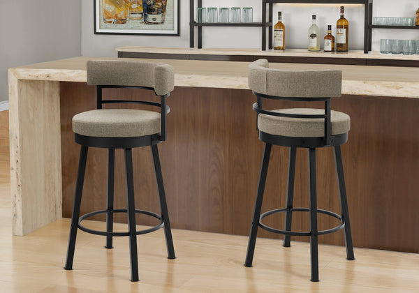 Barstool, Set of 2 Swivel Fabric Padded Seat Black Metal Base for Kitchen Bar