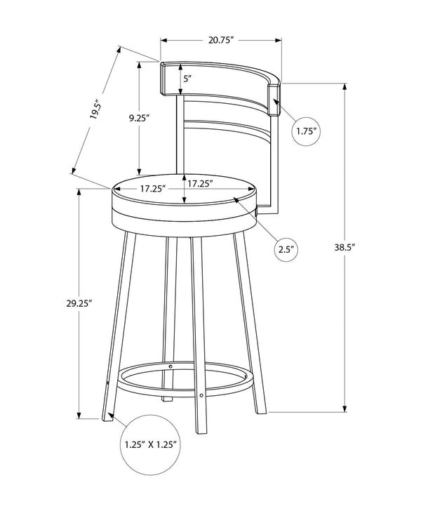 Barstool, Set of 2 Swivel Fabric Padded Seat Black Metal Base for Kitchen Bar