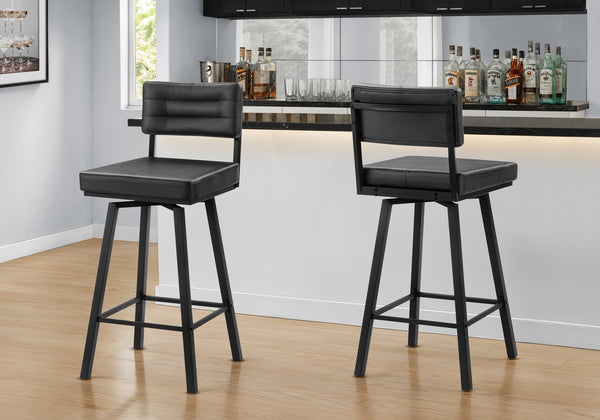 Barstool, Set of 2 Swivel Bar Height Padded Faux Leather Modern Kitchen Seating