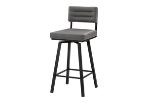 Monarch Specialties Barstool, Set of 2 Swivel Grey Faux Leather Padded Seat Black Metal Modern Bar Height I 2312