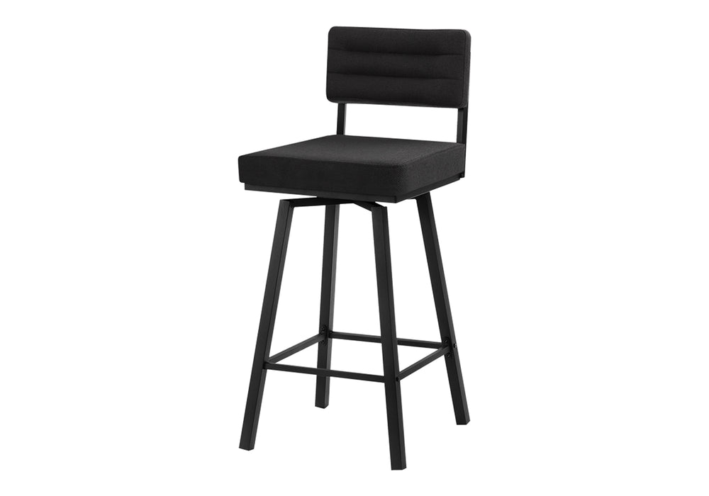 Monarch Specialties Barstool, Set of 2 Swivel Padded Seat Black Fabric Modern Bar Height Kitchen Seating I 2340