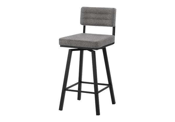 Monarch Specialties Barstool, Set of 2 Swivel Grey Fabric Padded Seat Black Metal Modern Bar Height I 2341