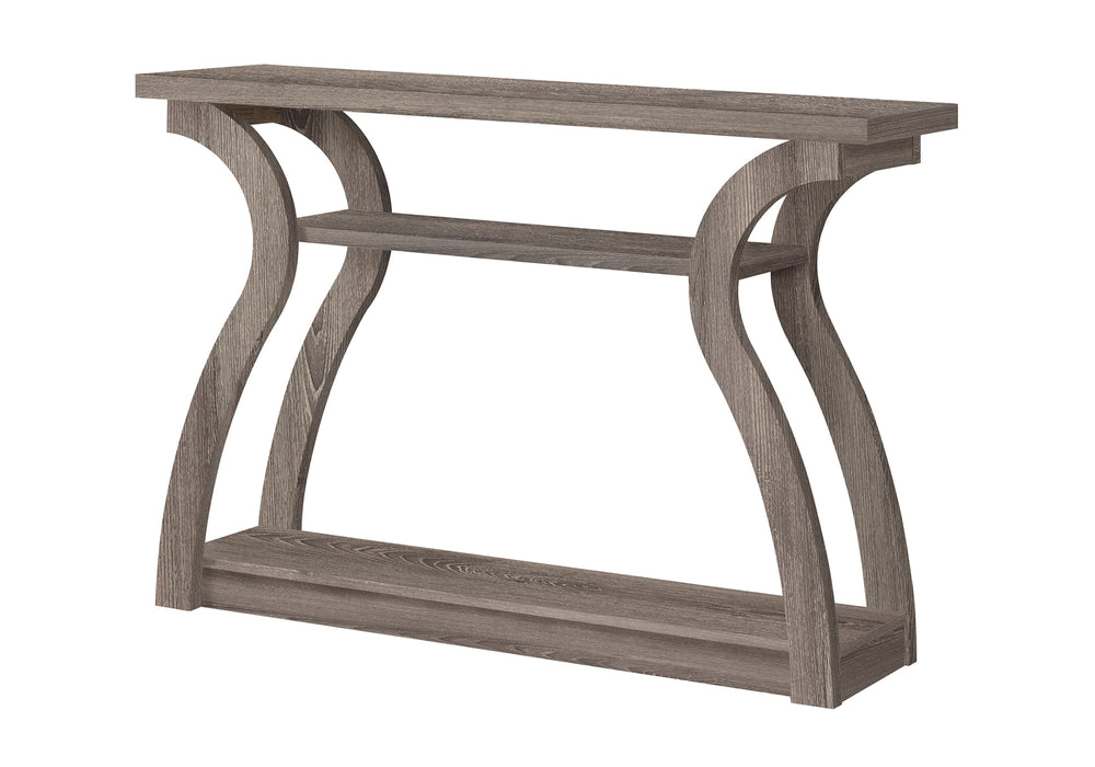 Monarch Specialties Accent Console Table with Curved Base and Three-Tier Open Design - Modern Decor for Any Space DARK TAUPE 47.25 L x 11.5 W x 32 H 