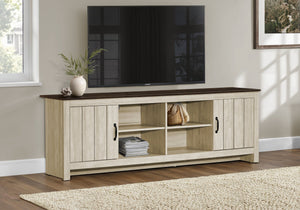 Tv Stand 72 Inch Two Tone Media Console with Open Cubbies and Concealed Cabinet Storage