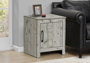 Accent End Table with Cabinet Storage Rustic Grey Laminate Transitional Nightstand