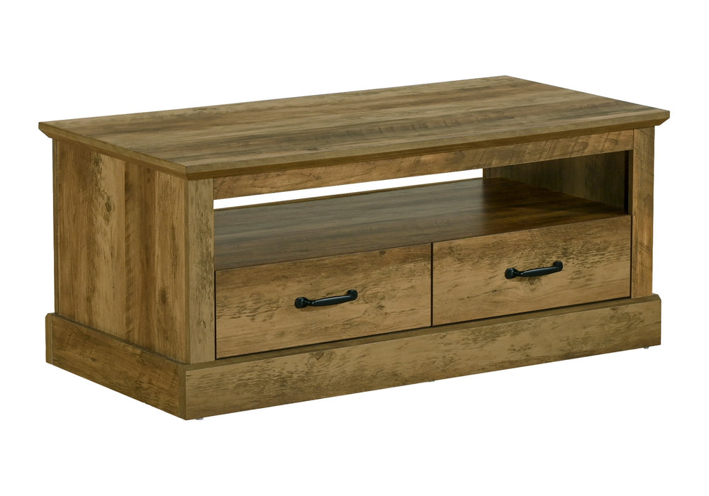 Monarch Specialties Coffee Table Rectangular Oak Laminate with Two Drawers Open Shelf Living Room I 2525