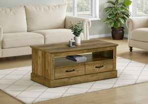 Coffee Table Rectangular Oak Laminate with Two Drawers Open Shelf Living Room