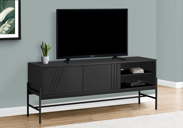 Monarch Specialties Tv Stand 60 Inch Media Console - Sleek Black Laminate & Metal Design for Modern Living Spaces Default Title  