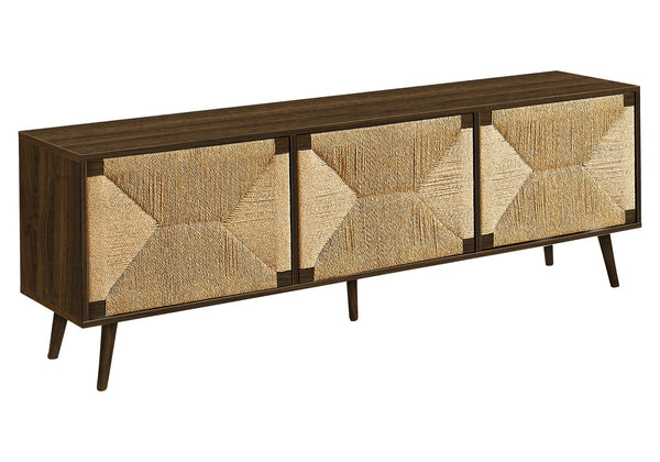 Monarch Specialties Tv Console 72 Inch Mid Century Modern Entertainment Center with Seagrass Textured Doors I 2764