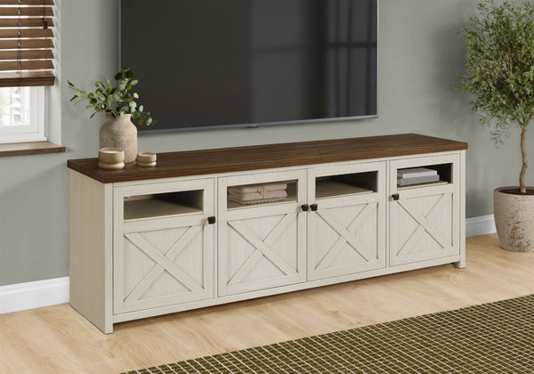 Monarch Specialties Tv Stand 72 Inch Two-Tone Washed Oak and Walnut Media Console with Cabinet Storage I 2769