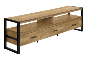 Monarch Specialties Tv Stand 72 Inch Mango Wood Look Media Console with Drawers Open Shelf Modern I 2880