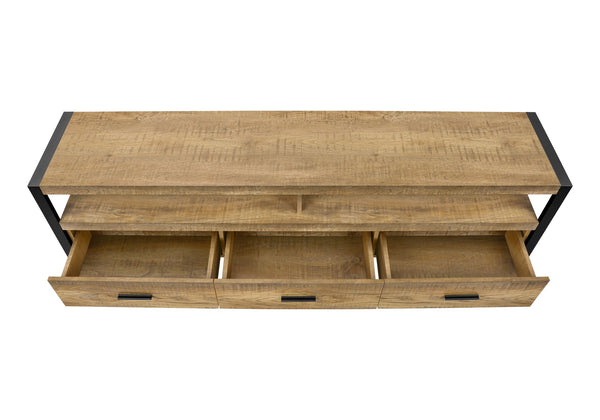 Tv Stand 72 Inch Mango Wood Look Media Console with Drawers Open Shelf Modern