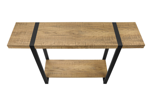 Accent Console Table Narrow Sofa Entryway Black Metal Mango Wood Laminate Top