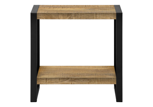 Accent Table with Lower Shelf Mango Wood Laminate Top and Black Metal Legs Modern