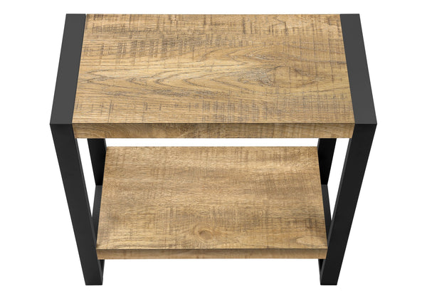 Accent Table with Lower Shelf Mango Wood Laminate Top and Black Metal Legs Modern