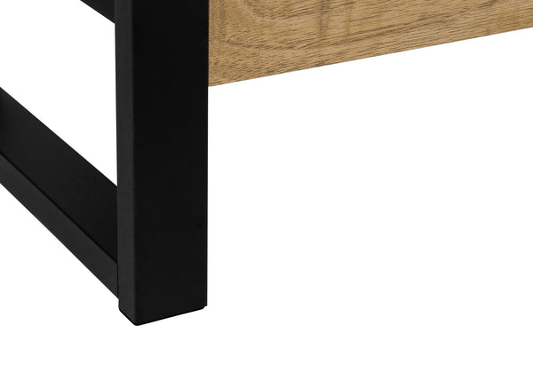 Accent Table with Lower Shelf Mango Wood Laminate Top and Black Metal Legs Modern