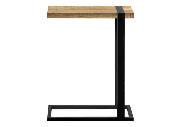 Accent C-shaped Side Table Mango Wood-look Top Black Metal Base Modern Living
