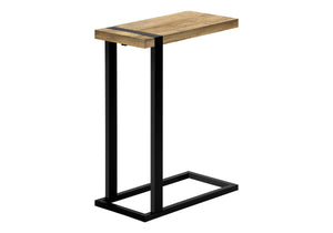 Accent C-shaped Side Table Mango Wood-look Top Black Metal Base Modern Living