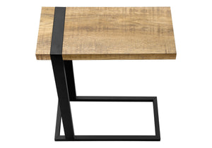 Accent C-shaped Side Table Mango Wood-look Top Black Metal Base Modern Living