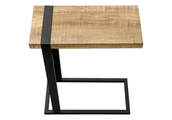 Accent C-shaped Side Table Mango Wood-look Top Black Metal Base Modern Living