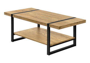 Monarch Specialties Coffee Table Rectangular Mango Wood Look Laminate Open Shelf Black Metal Modern I 2884
