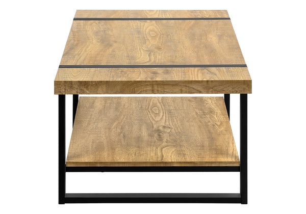 Coffee Table Rectangular Mango Wood Look Laminate Open Shelf Black Metal Modern