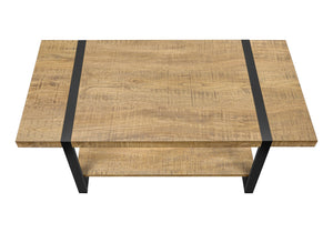 Coffee Table Rectangular Mango Wood Look Laminate Open Shelf Black Metal Modern