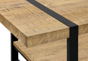 Coffee Table Rectangular Mango Wood Look Laminate Open Shelf Black Metal Modern