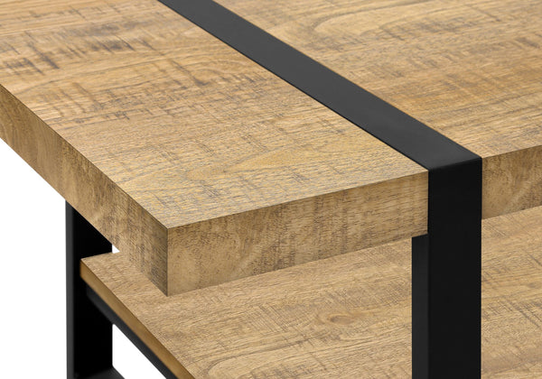 Coffee Table Rectangular Mango Wood Look Laminate Open Shelf Black Metal Modern