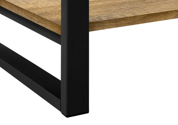 Coffee Table Rectangular Mango Wood Look Laminate Open Shelf Black Metal Modern