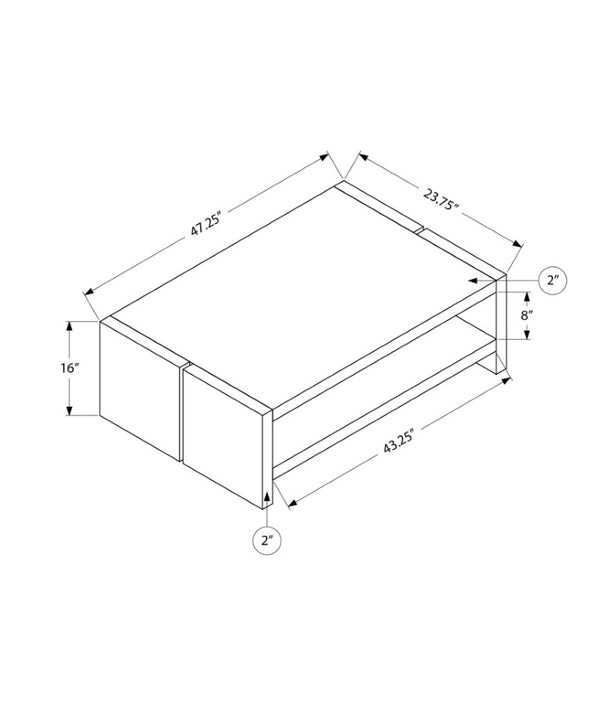Monarch Specialties Coffee Table Rectangular Oak Laminate Low Profile with Open Shelf for Modern Living Rooms I 2886