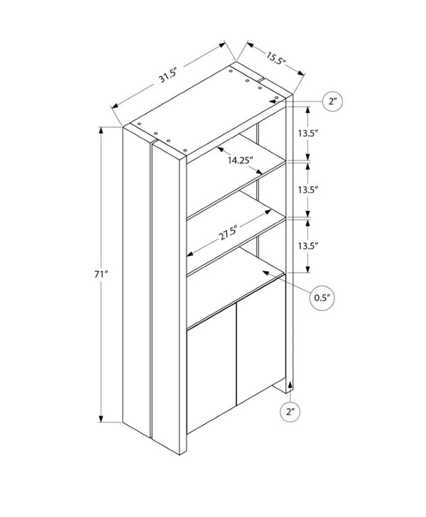 Monarch Specialties Bookcase, 72 Inch Tall Oak Laminate Etagere with Lower Cabinet for Living Room Office I 2888