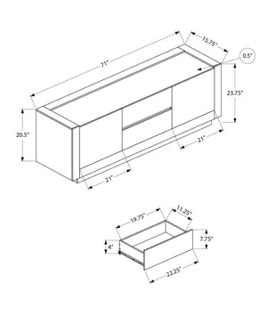 Monarch Specialties Tv Stand 72 Inch Travertine Finish Media Console with Drawers and Cable Management I 2890