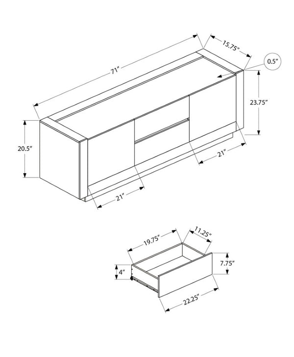 Monarch Specialties Tv Stand 72 Inch Travertine Finish Media Console with Drawers and Cable Management I 2890