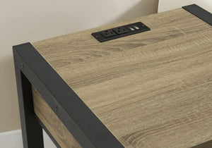 Accent End Table with Storage Drawer Usb Port Two Tier Dark Taupe Modern Design