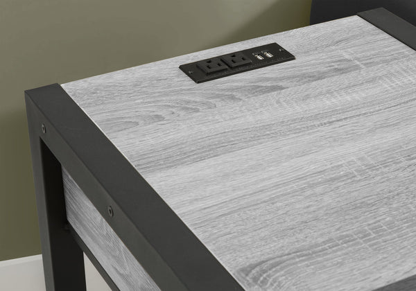 Accent Side Table Two Tier Grey Laminate Black Metal Frame with Usb Charging Drawer