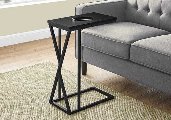 Monarch Specialties Accent Table - Modern C-Shaped Design for Living Room or Bedroom - Stylish Snack & Side Table Solution BLACK 10.25 L x 18.5 W x 25.25 H 