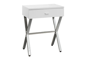Monarch Specialties Accent Table – Glossy White Laminate with Chrome Base, Modern Storage Drawer for Living Spaces & Bedrooms Default Title  