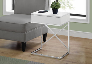Monarch Specialties Accent Table - Chic Modern End Table with Spacious Storage Drawer and Stylish Chrome Base for Any Room WHITE 18.25 L x 12.75 W x 23.5 H I 3470