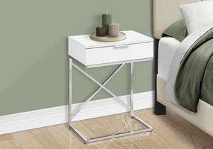 Monarch Specialties Accent Table - Chic Modern End Table with Spacious Storage Drawer and Stylish Chrome Base for Any Room WHITE 18.25 L x 12.75 W x 23.5 H I 3470