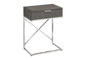 Monarch Specialties Accent Table - Chic Modern End Table with Spacious Storage Drawer and Stylish Chrome Base for Any Room GREY 18.25 L x 12.75 W x 23.5 H I 3474