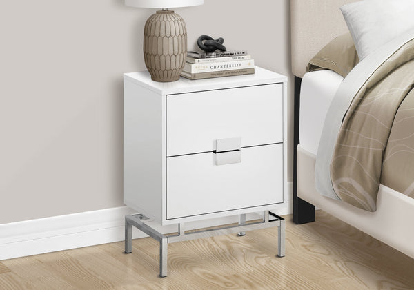 Monarch Specialties Accent Table - Modern Glamorous Design with Chic Chrome Base & Spacious Storage for Any Room WHITE 18.25 L x 12.75 W x 23.5 H 