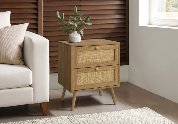 Monarch Specialties Accent Table – Modern Storage Solution with Rattan Drawers for Chic Living & Bedroom Spaces WALNUT 19 L x 15.75 W x 24 H 