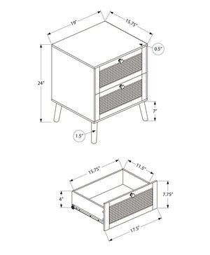 Monarch Specialties Accent Table – Modern Storage Solution with Rattan Drawers for Chic Living & Bedroom Spaces WALNUT 19 L x 15.75 W x 24 H 