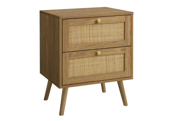 Monarch Specialties Accent Table – Modern Storage Solution with Rattan Drawers for Chic Living & Bedroom Spaces WALNUT 19 L x 15.75 W x 24 H 