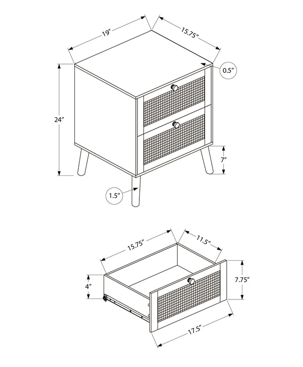 Monarch Specialties Accent Table – Modern Storage Solution with Rattan Drawers for Chic Living & Bedroom Spaces WHITE 19 L x 15.75 W x 24 H 