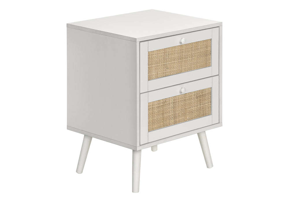 Monarch Specialties Accent Table – Modern Storage Solution with Rattan Drawers for Chic Living & Bedroom Spaces WHITE 19 L x 15.75 W x 24 H 
