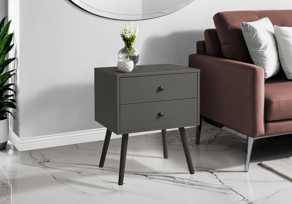 Monarch Specialties Accent Table - Modern Chic Design with Storage Drawers, Perfect for Bedrooms and Living Rooms! GREY,BLACK 19 L x 15.75 W x 24 H 